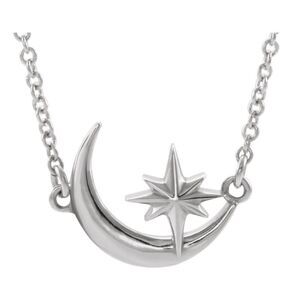 Platinum Crescent Moon & Stars Adjustable Necklace, 16-18 Inch